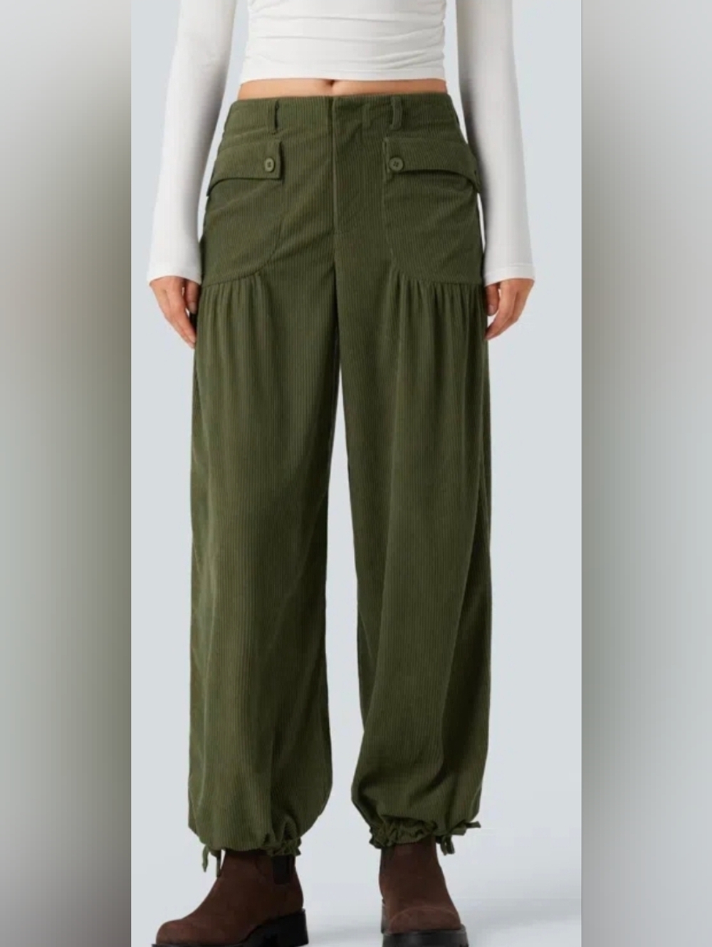 HALARA Pants Jogger Relaxed Soft Corduroy Comfortable Draped Hazel Mist Green